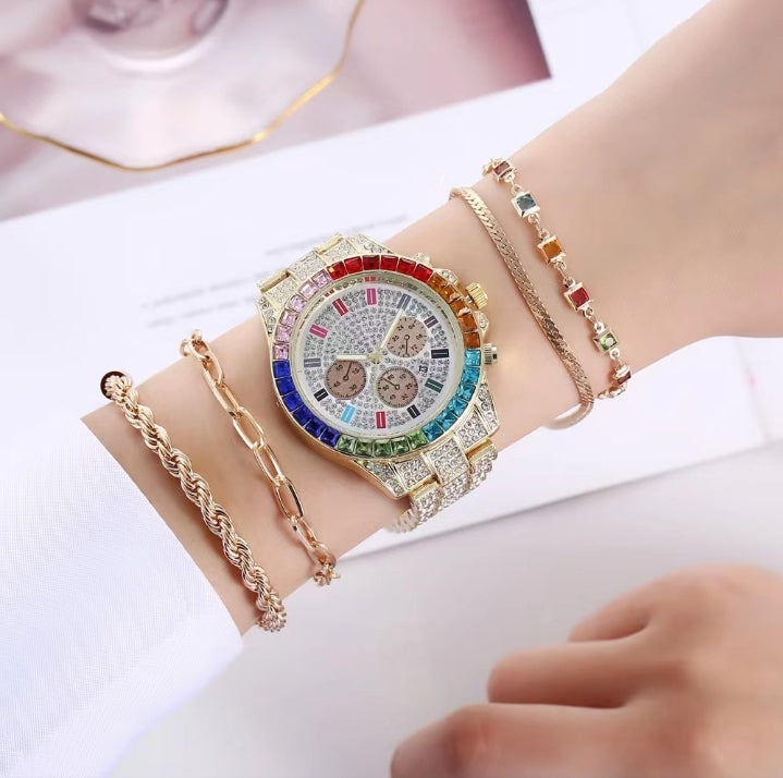 Luxury women’s full diamond watch with stainless-steel strap