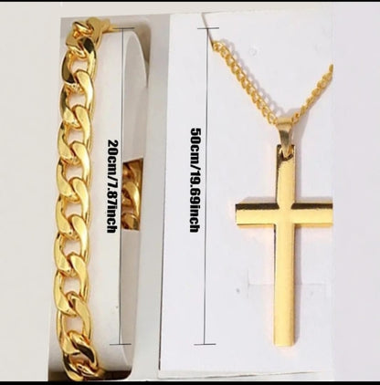 Luxury Men's Business Watch Set – Stainless Steel Calendar Watch with Cross Bracelet for Formal & Casual Style