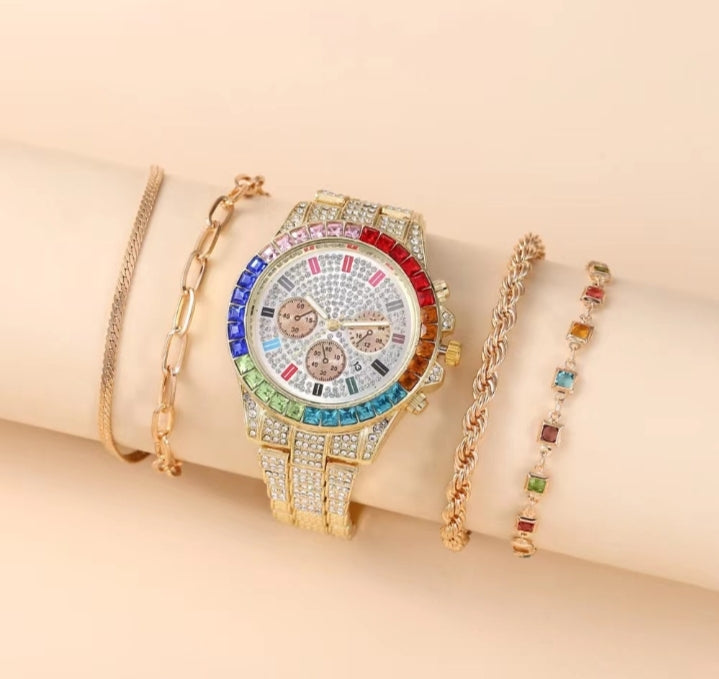 Luxury women’s full diamond watch with stainless-steel strap 