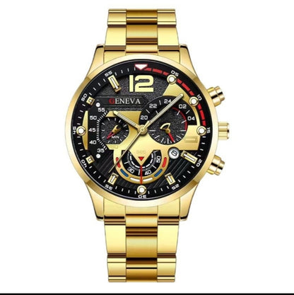 Luxury Men's Business Watch Set – Stainless Steel Calendar Watch with Cross Bracelet for Formal & Casual Style