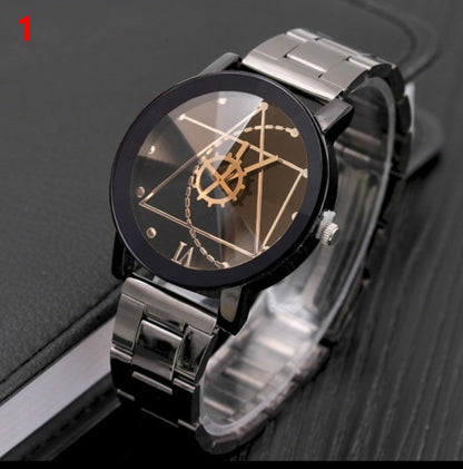 Premium Compass Gear Turntable Steel Couple Watch