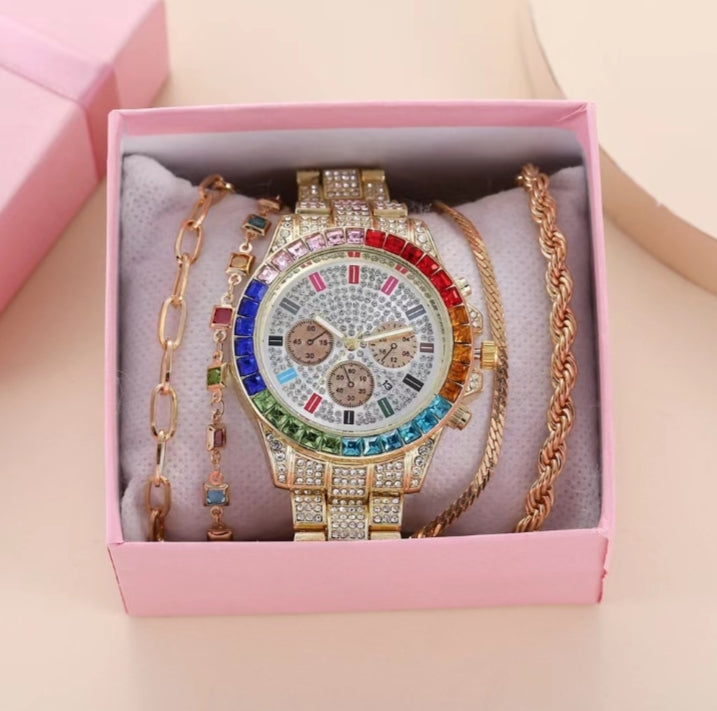 Luxury women’s full diamond watch with stainless-steel strap 